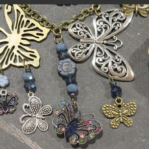 NEW Flutter & Fly Charm'd Necklace Multi-colored Crystal Butterflies
